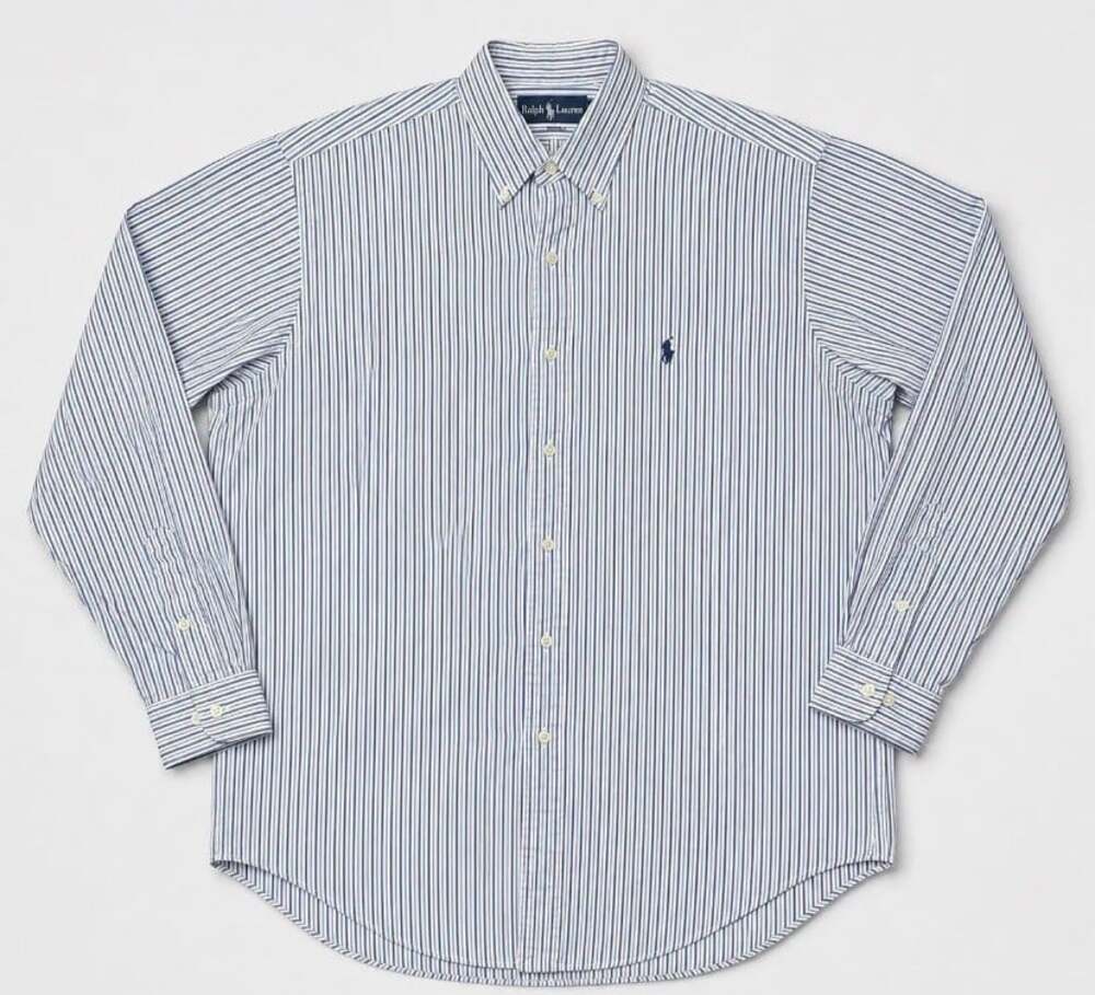 Vintage Ralph Lauren Yarmouth Shirt 15.5 34/35 Blue White Bengal Stripe 90s HK